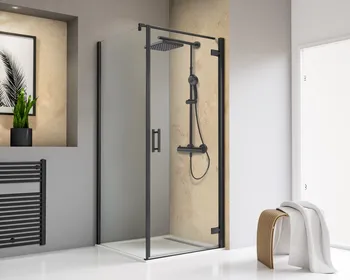 800x800 mm, 2000 mm, Charnière battante sur profilé, Noir mat, Transparent anticalcaire