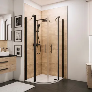 900x900 mm, 1920 mm, Noir mat, Transparent anticalcaire