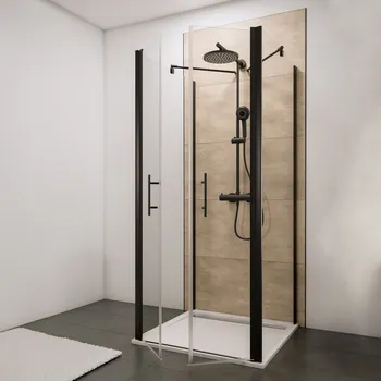 800x800 mm, 1920 mm, Noir mat, Transparent anticalcaire